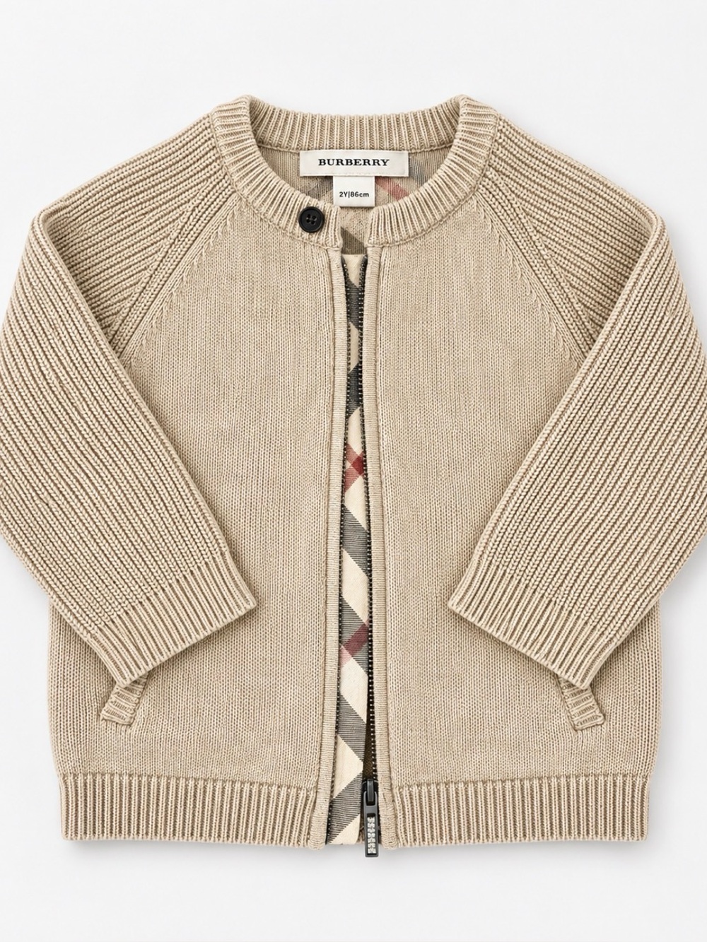 Burberry Kids Beige Cotton Knit Zip Cardigan 2Y / 86cm